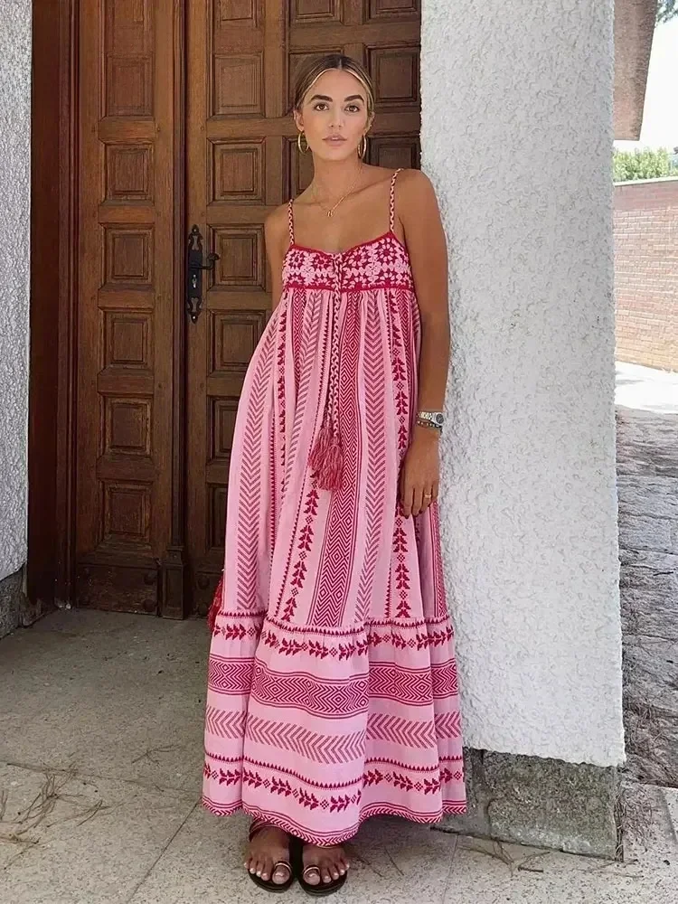 Femmes bohème robe mi-longue vacances charme épissure tricoté Vintage sangle robe femmes robes Mujer