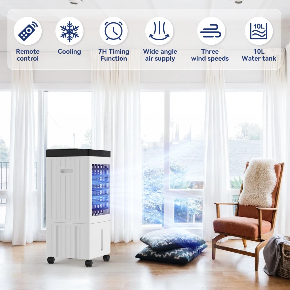 

3-IN-1 Portable Air Cooler Fans with Remote Control Fan & Humidifier 10L Evaporative Coolers