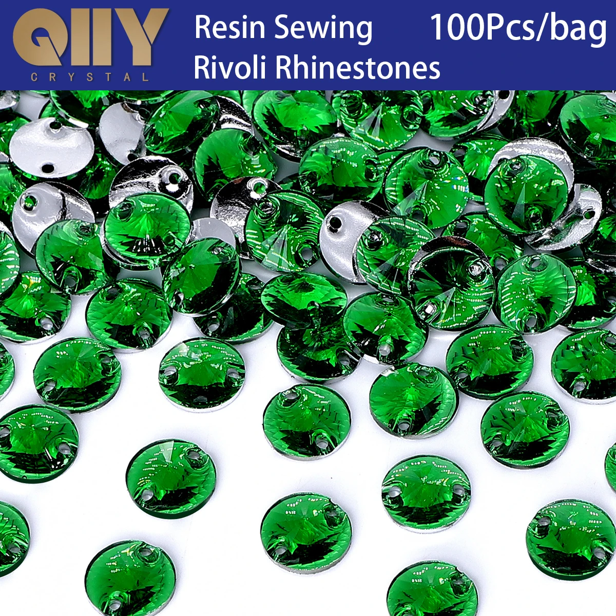 

QIIY Rivoli Dark Green Top Quality Resin Sew on Rhinestone Flatback Sewing Stone Strass for Clothing Accessories Shoes