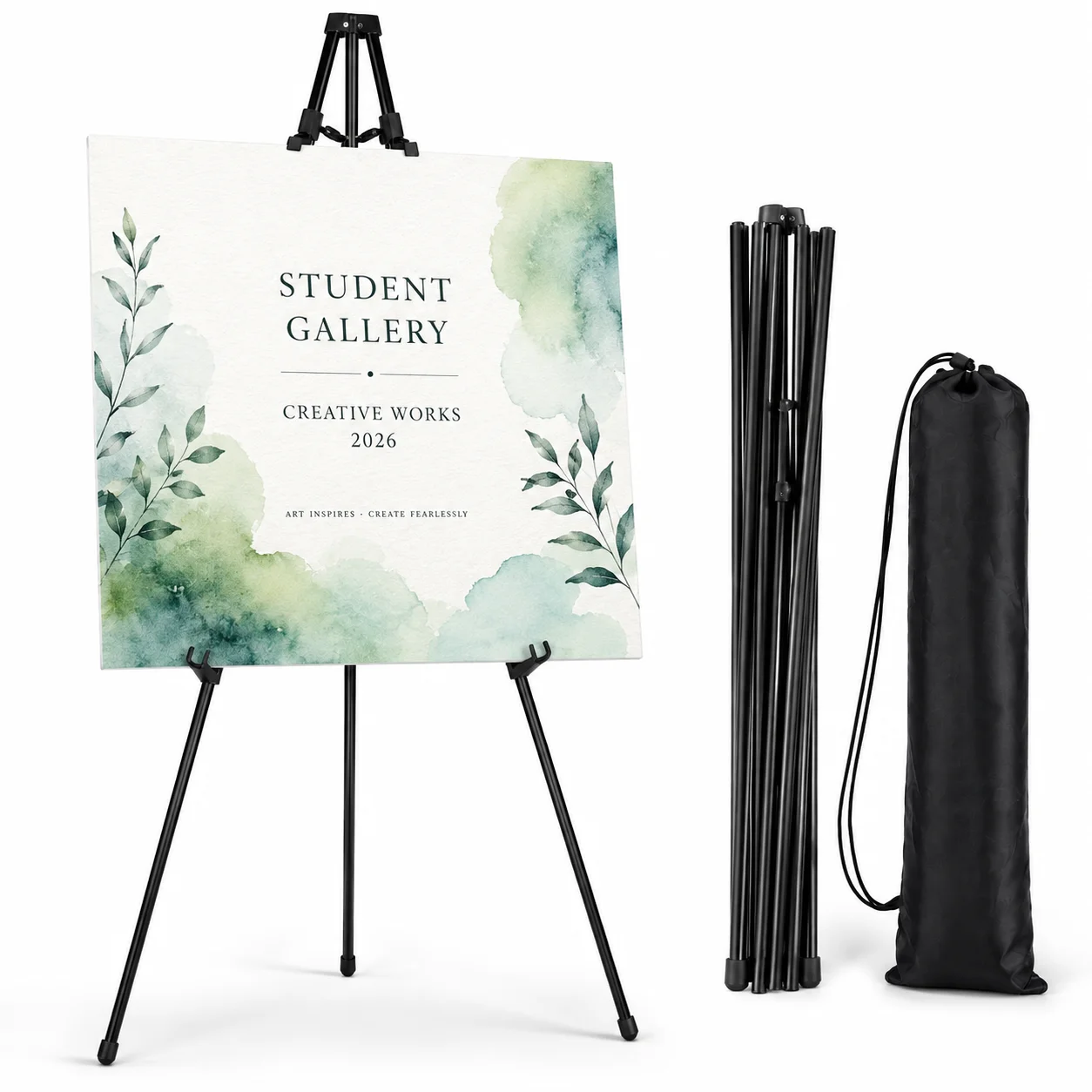 Multi Purpose Floor Tripod Easel Stand,Foldable Adjustable Metal Display Holder With Carrying Bag,Portable Sign Stand For Store Menu,Trade Show,Birthday,Graduation,Holiday Decor,Poster,Canvas,Event Board For Retail And Festival Celebration