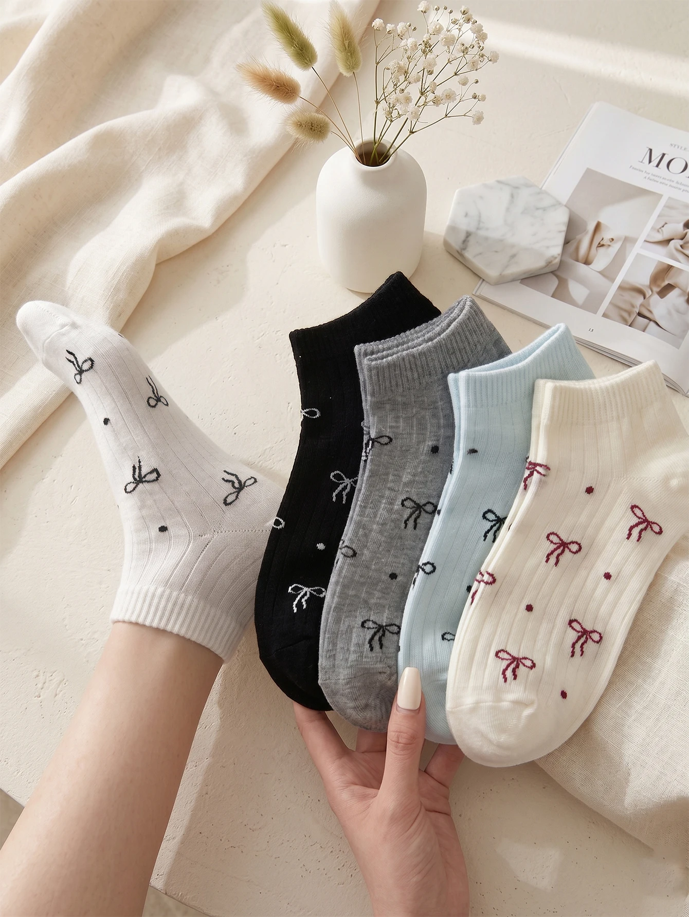 5 Pairs Women's Female Accsesories Socks Ankle Socks Boot White Cheap Sales Clothes Y2K Cute Sports Funny Shoes Gift