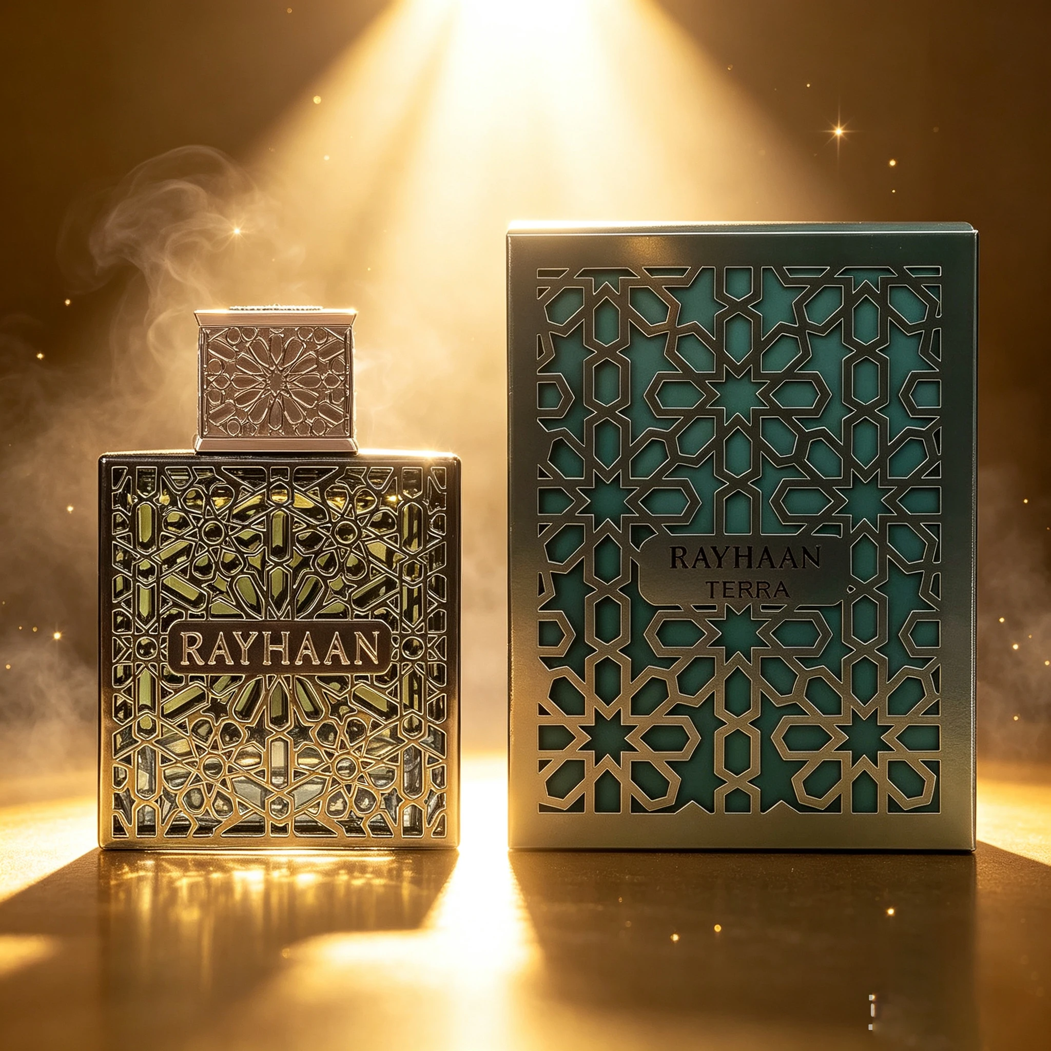 RAYHAAN TERRA Middle East luxury men's perfume, metal geometric hollow relief bottle body, calm earth, wood fragrance, lasting fragrance, high-end gift box, business gift fragrance