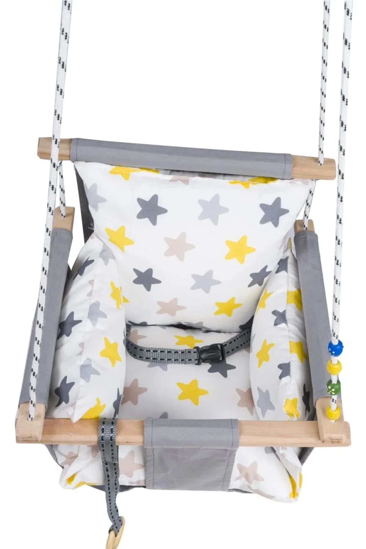 Wooden Swing Hammock Baby And Kids Play Activity Comfortable Puffy Padded Indoor Outdoor Hanging Ceiling Chair With Safety Belt