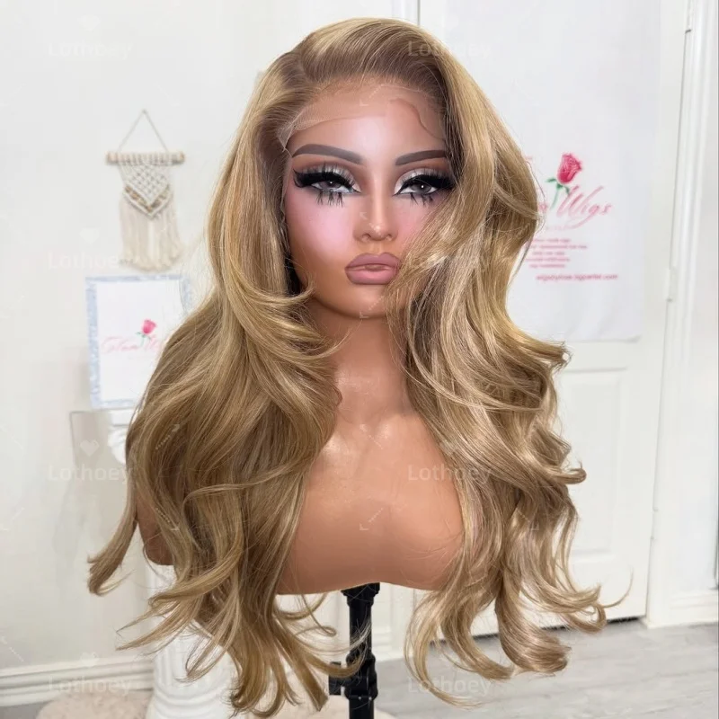 옴브레 허니 골든 블론드 바디 웨이브 체스트넛 브라운 루즈 웨이브 13x4 레이스 프론트 100% 인모 가발 프리플럭 풀 레이스