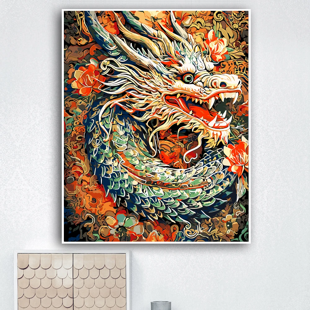 YIJIE Mystical Ancient Chinese Dragon DIY Painting By Numbers Hand Painted Oil Painting Canvas Colouring Unique Gift Home Decor