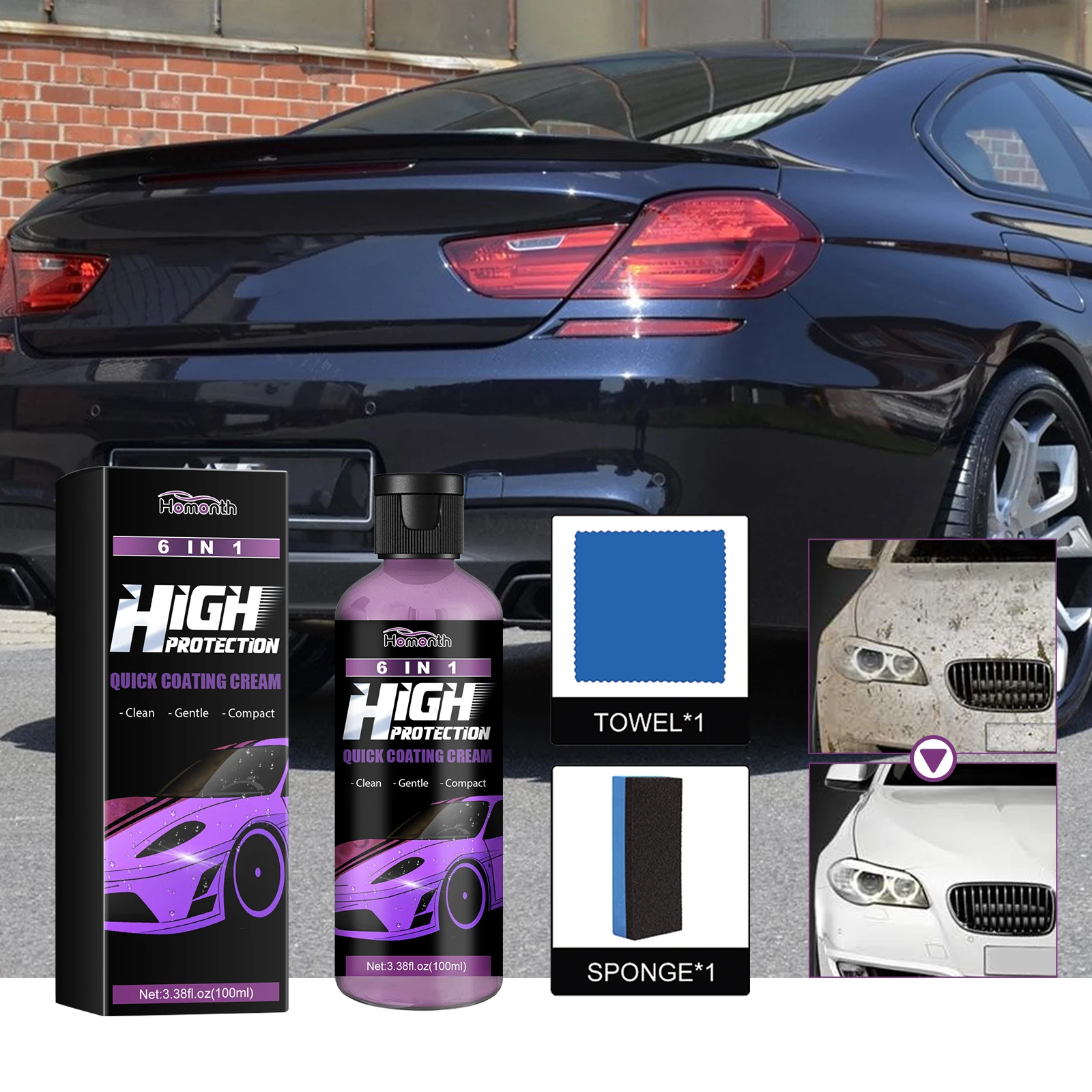 Homonth Spray Coating For Cars 6 In 1 Car Shield Coating Long Lasting Car Wax Polish Cars Motorcycles Send Sponge Wipes Cloths