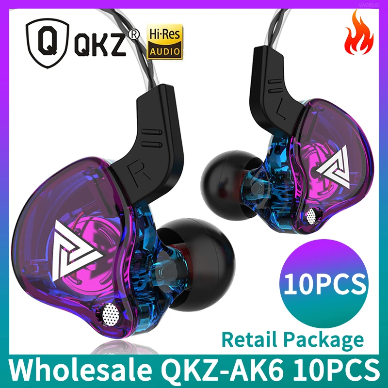 Wholesale 10Pcs QKZ AK6 Original HiFi Sport Headphones Music Earphones With Mic Sport Earbuds(Retail Package Box)