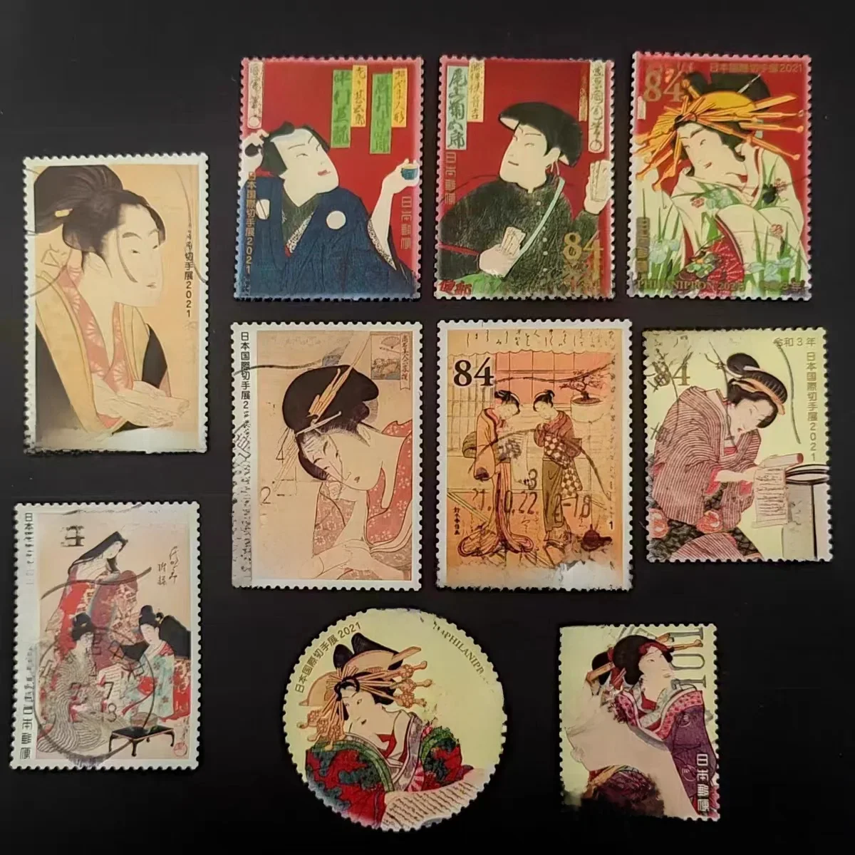 Timbres-poste japonais C2514 Ukiyoe, exposition internationale de timbres marqués, pour la collecte, 10 pièces/ensemble 2021, 2021