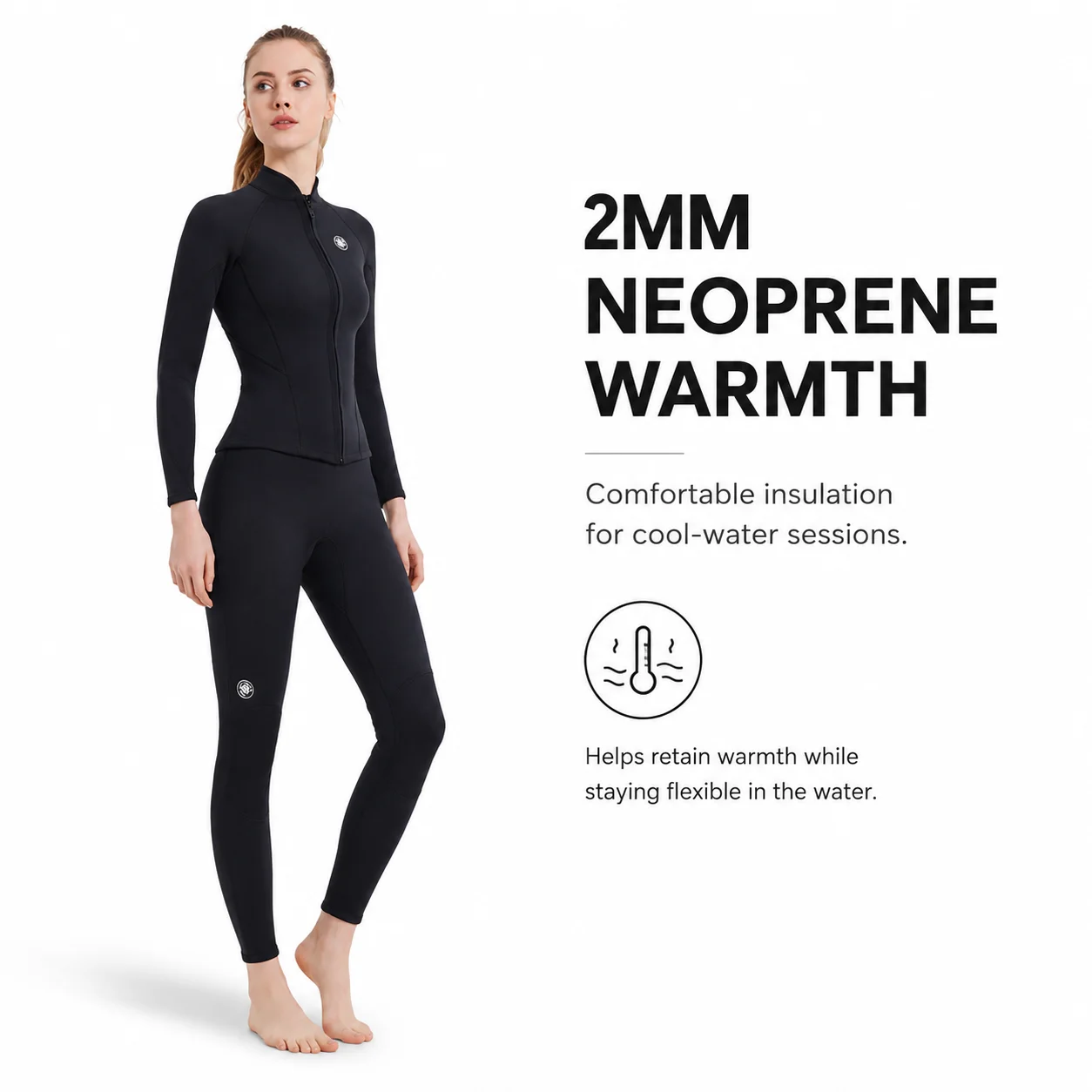 Women's 2mm Neoprene Wetsuit Top Pants Front Zip Long Sleeve Diving Jacket Full Length Leggings Surfing Snorkeling Swimwear