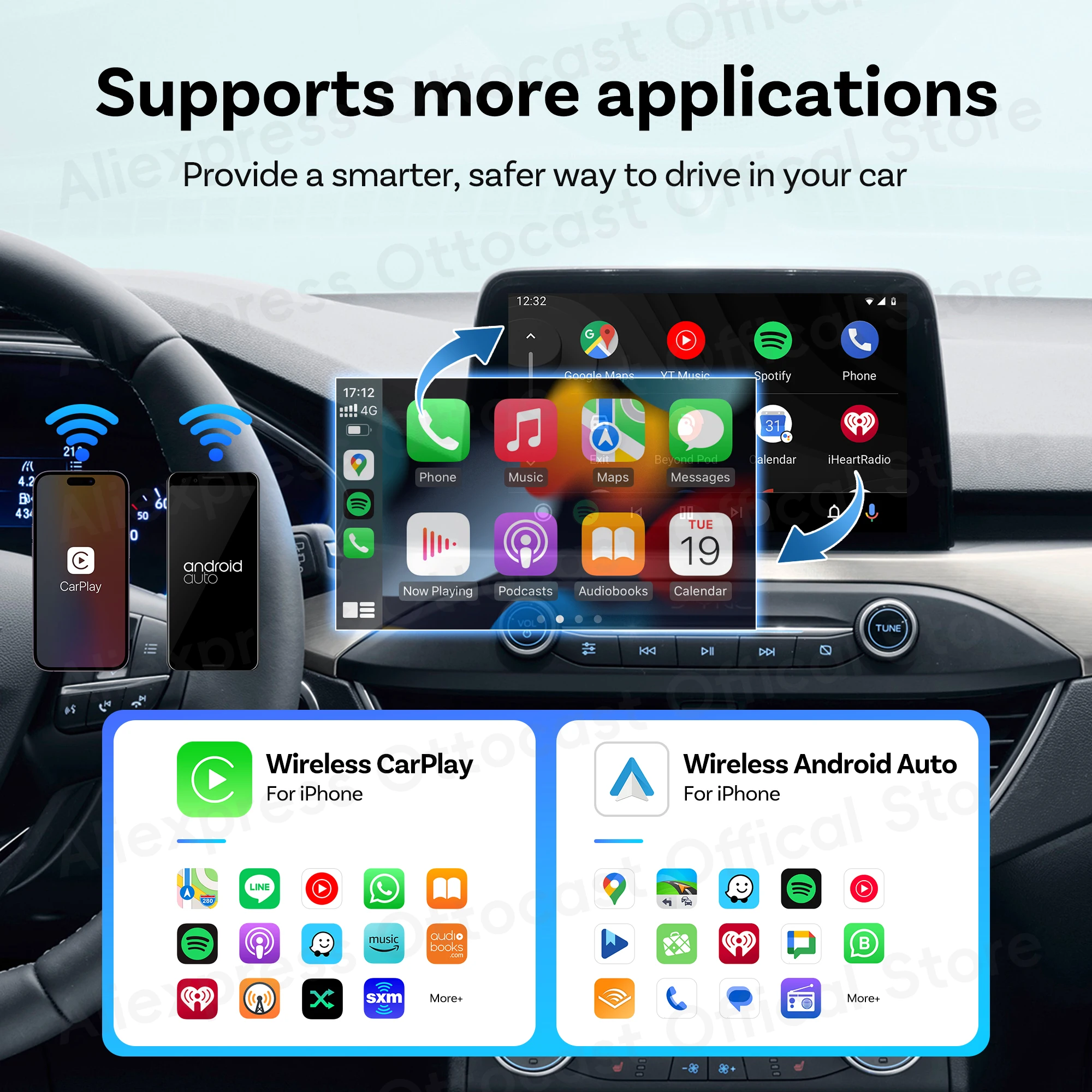 OTTOCAST MINI Adapter Kabelloser CarPlay Android Auto USB-Dongle Bluetooth Auto-Zubehör 2026 für VW Mazda Chery Toyota Ford – Detail 6