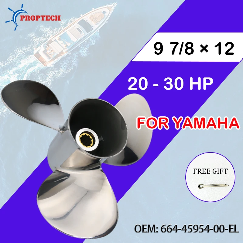 Stainless Steel Outboard Propeller 9 7/8 x 12 Fit Yamaha Engines 20-30 HP 3 Blade No.664-45954-00-EL 10 Spline Tooth