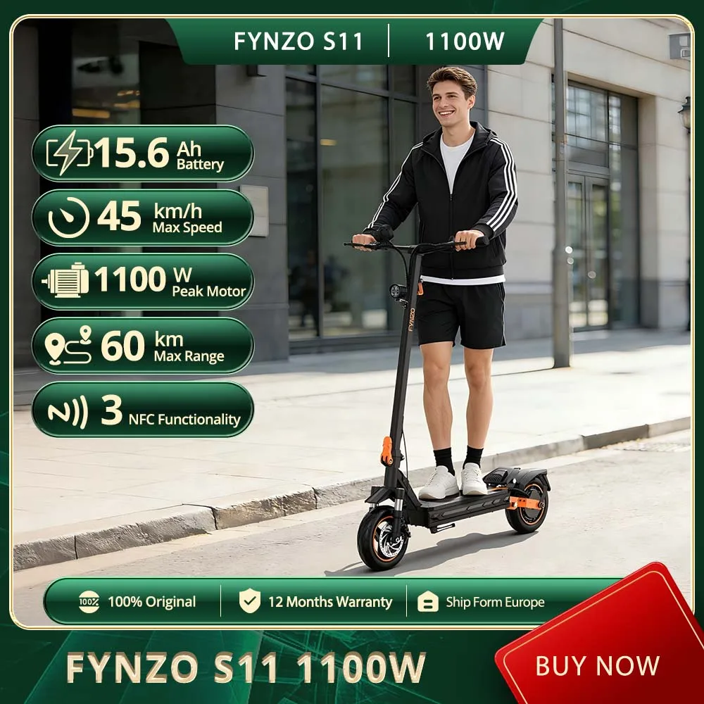 Trottinette électrique pliable NFC Fynzo S11 1100W 15.6Ah Vitesse maximale 45 km/h Double suspension Pneus tubeless 10 pouces Autonomie 60 km Fourche de suspension avant