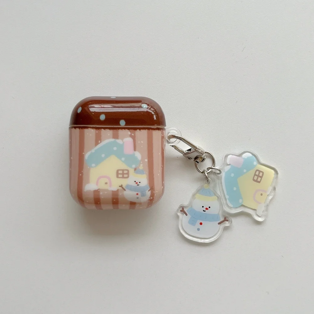 

Creative fashion striped snowman house headphone protective case for AirPods 2 3 4 Pro 2 3cute simple shockproof protective case