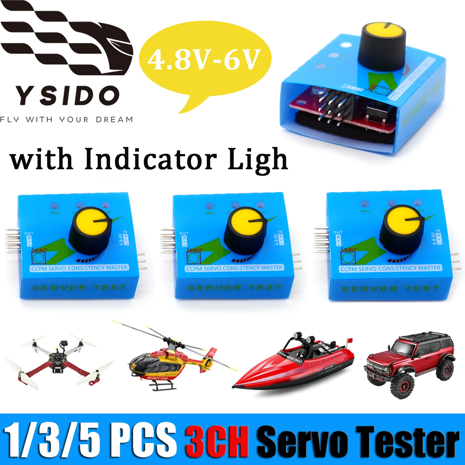 

1/3/5PCS Servo Tester ESC Speed Controller Checker 3CH 4.8-6V With Indicator Light For RC Car Boat Drone Airplane Helicopter