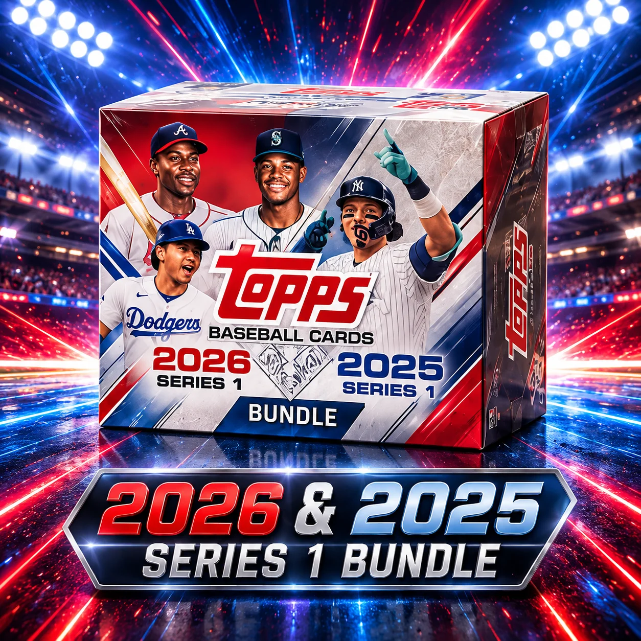2025 Topps Series 1 Baseball Monster Box With 2026 Topps Series 1 Baseball Blaster Box, 296 Cards MLB Baseball Trading Cards Bundle, Look for Mega Stars Inserts, 2 Spring Training Parallels, 6 Stars of the MLB or Titans of the Game Inserts on Average