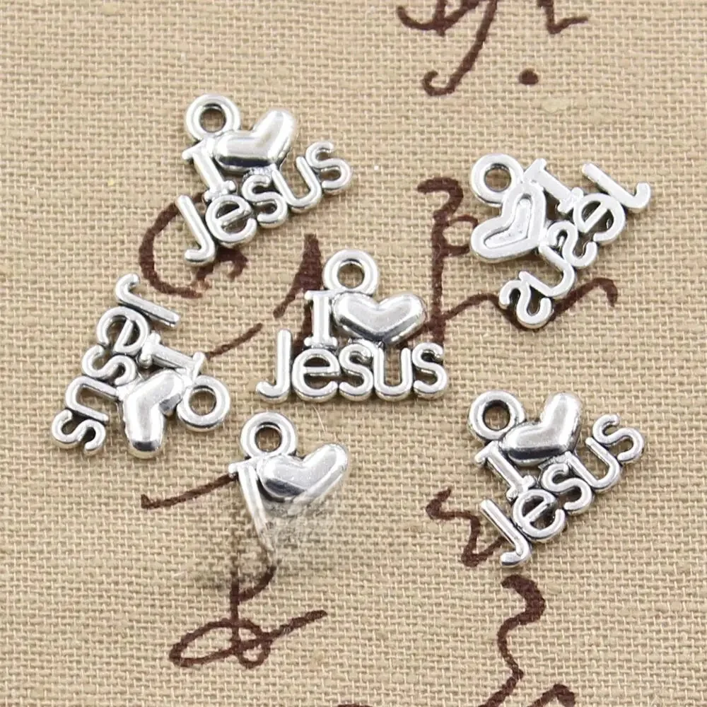 30 sztuk Charms kocham jezusa 15x13mm antyczny brąz kolor srebrny wisiorki dokonywanie DIY Handmade tybetański brąz kolor srebrny biżuteria — zdjęcie 2