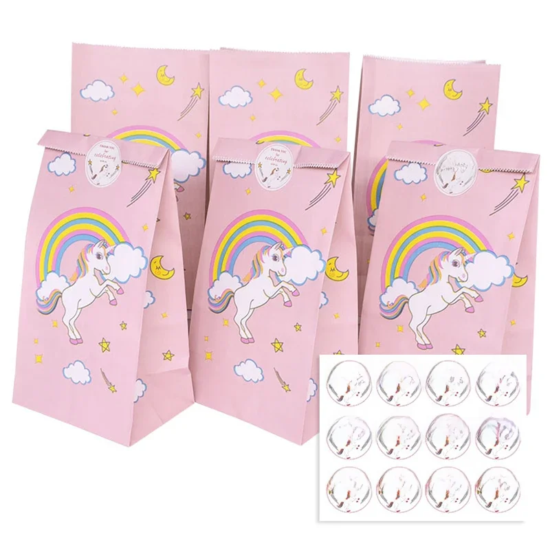 Papier, jednorożce cukierki prezent torba impreza jednorożec Cookie pudełko na Popcorn dla dzieci dziewczyna materiały do dekoracji przyjęcia urodzinowego Baby Shower Favor — zdjęcie 2
