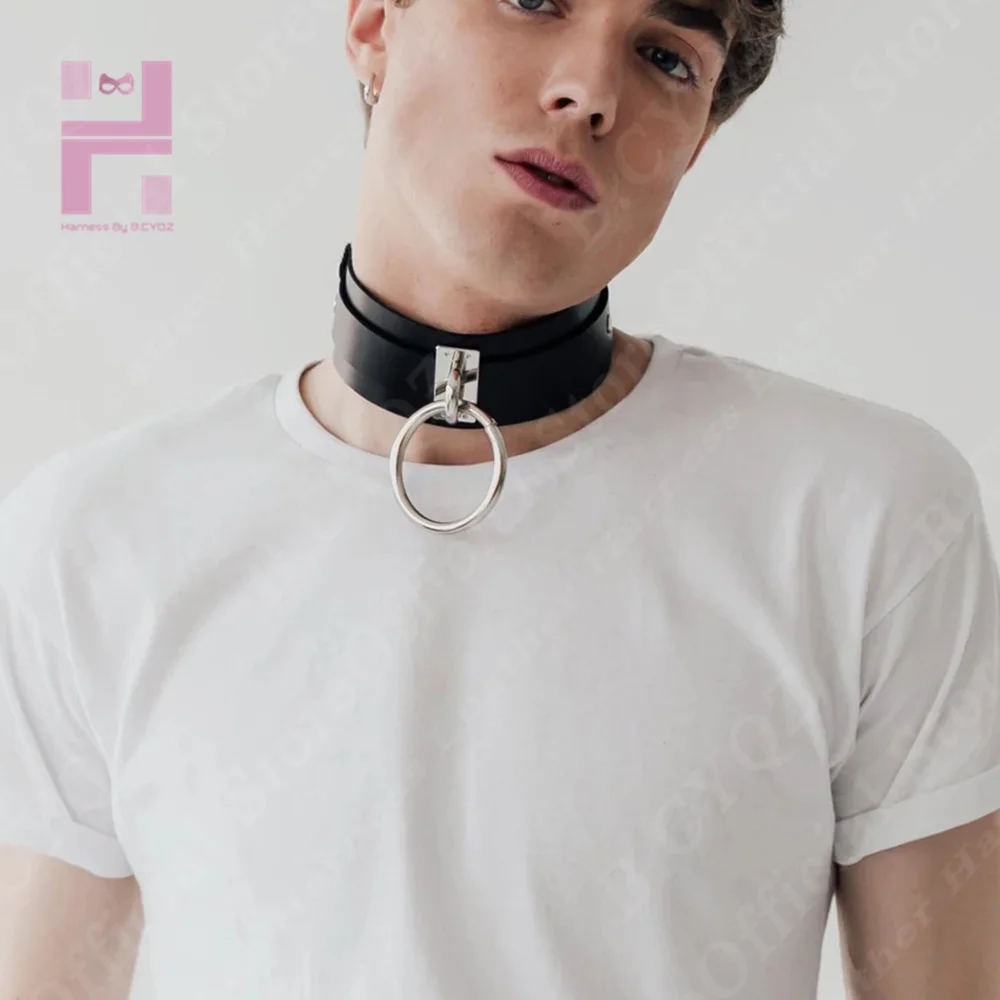 B.CYQZ Hot Punk Harajuku Collar Choker Necklace PU Leather O-ring Punk Goth Handmade Neck Bracelet Jewelry Wristband Wholesale