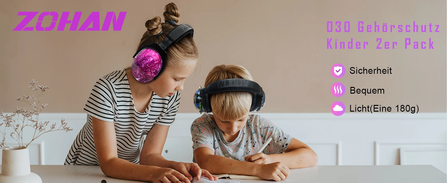 ZOHAN Kids Ear Protection Earmuffs Noise Reduction Headset for Autism Toddler Study Defenders Sleep Soundproof Cover Gift 2 Pack