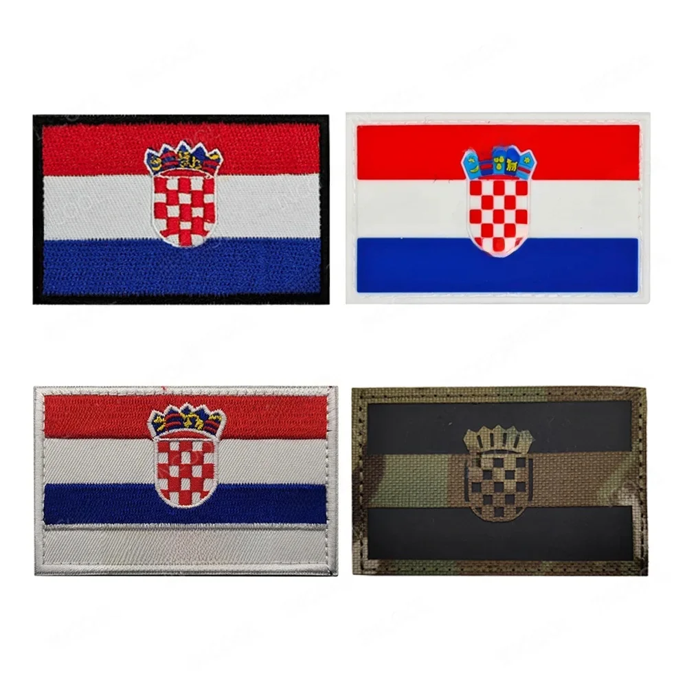 Haftowana naszywka z flagą Chorwacji IR Odblaskowe naszywki z flagami Hrvatska Gumowe chorwackie ozdobne naszywki na ramię Aplikacje — zdjęcie 2