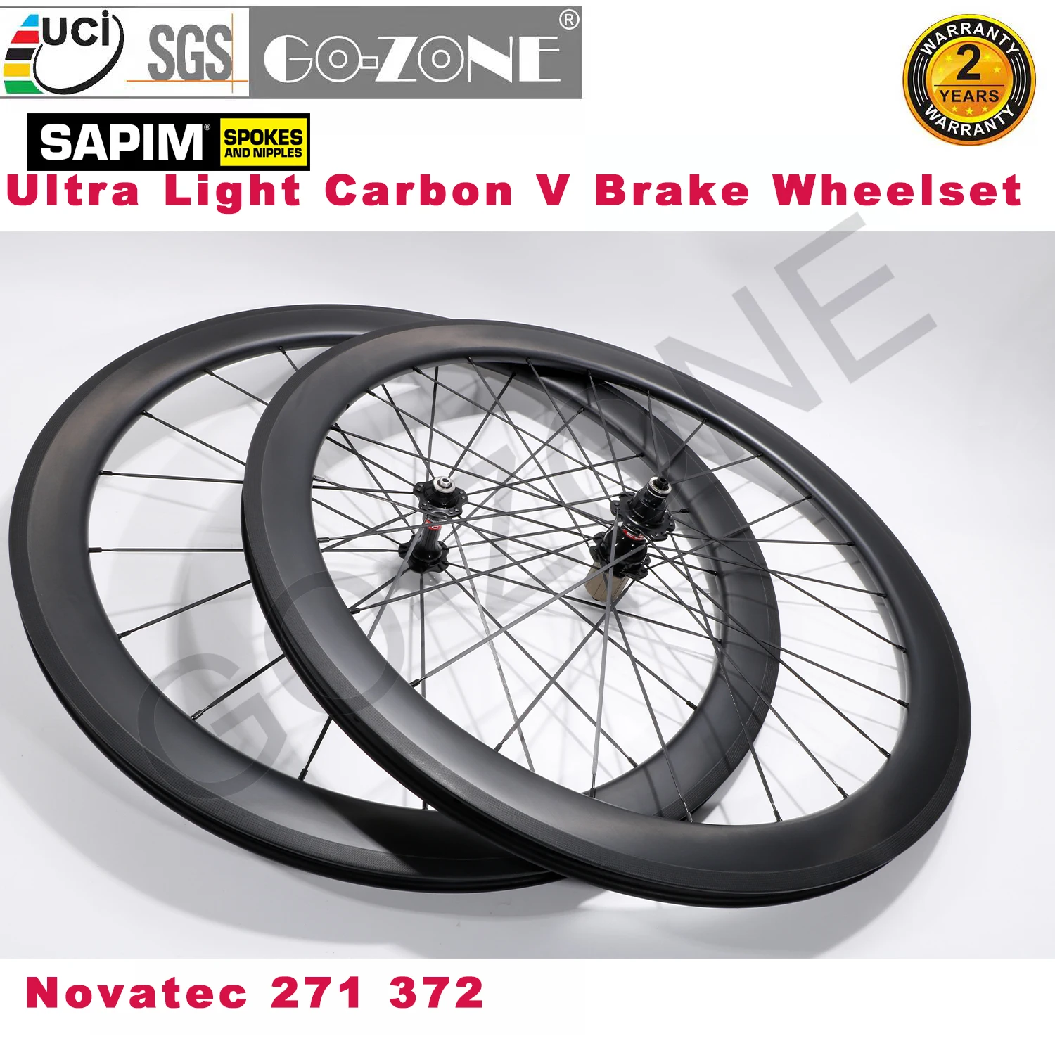 

Clincher Tubeless Super Light Carbon 700c Wheelset Front 100mm/Rear 130mm Novatec 271 372 Sapim Carbon Road Rim Brake Wheels