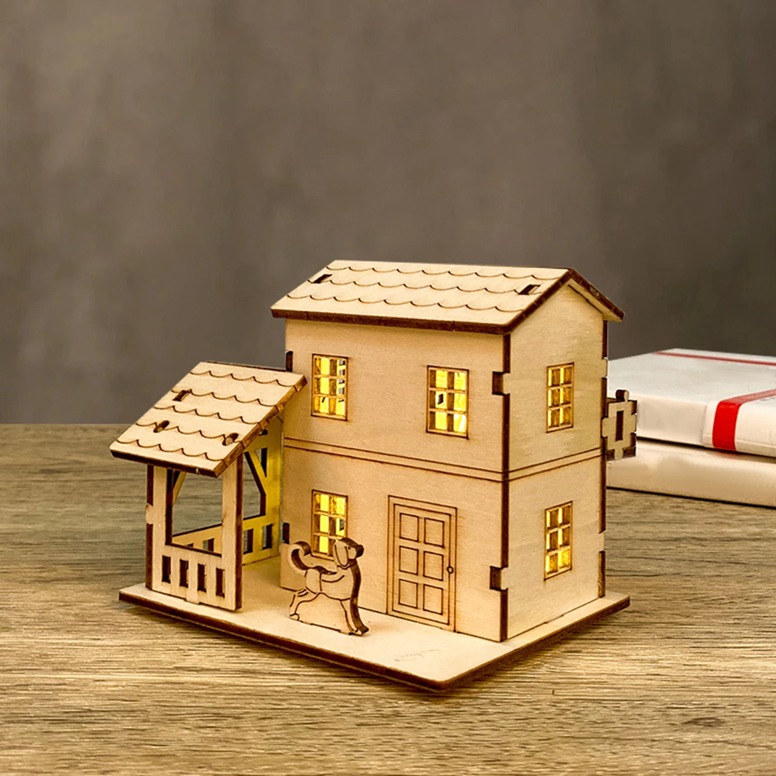 Hobbiesgogo Unfinished Wood House Collectible Buildings Living Room Village Desktop Ornament Holiday Xmas Home Decor