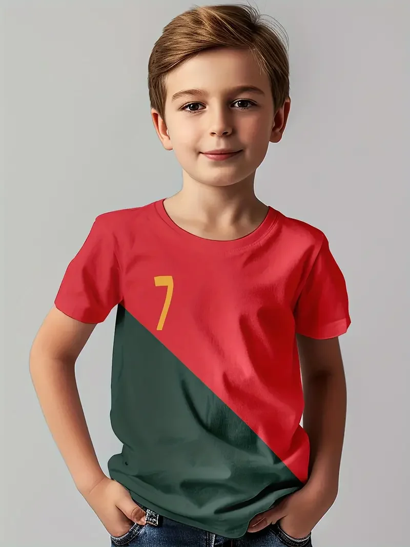 Summer Kid\'s Football Jersey No 7 Fashion Portugal Jersey Tees Casual Short Sleeve Creative Versatile Top Boy\'s Girl\'s Clothing