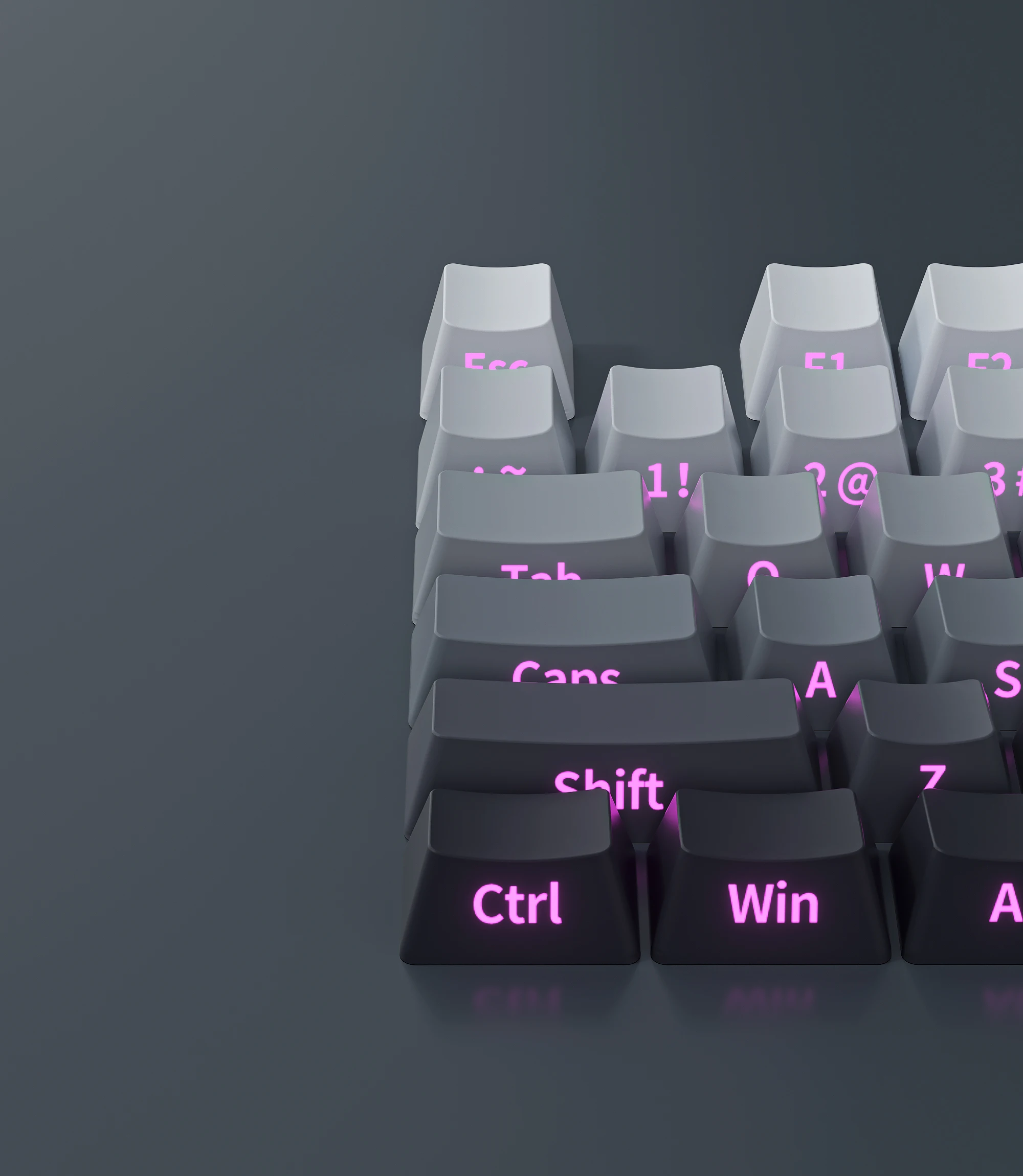 ZIFRIEND Gradient Gray Keycaps Side Printed OEM Height PBT Double Color Translucency 134 Keys For Mechanical Keyboard