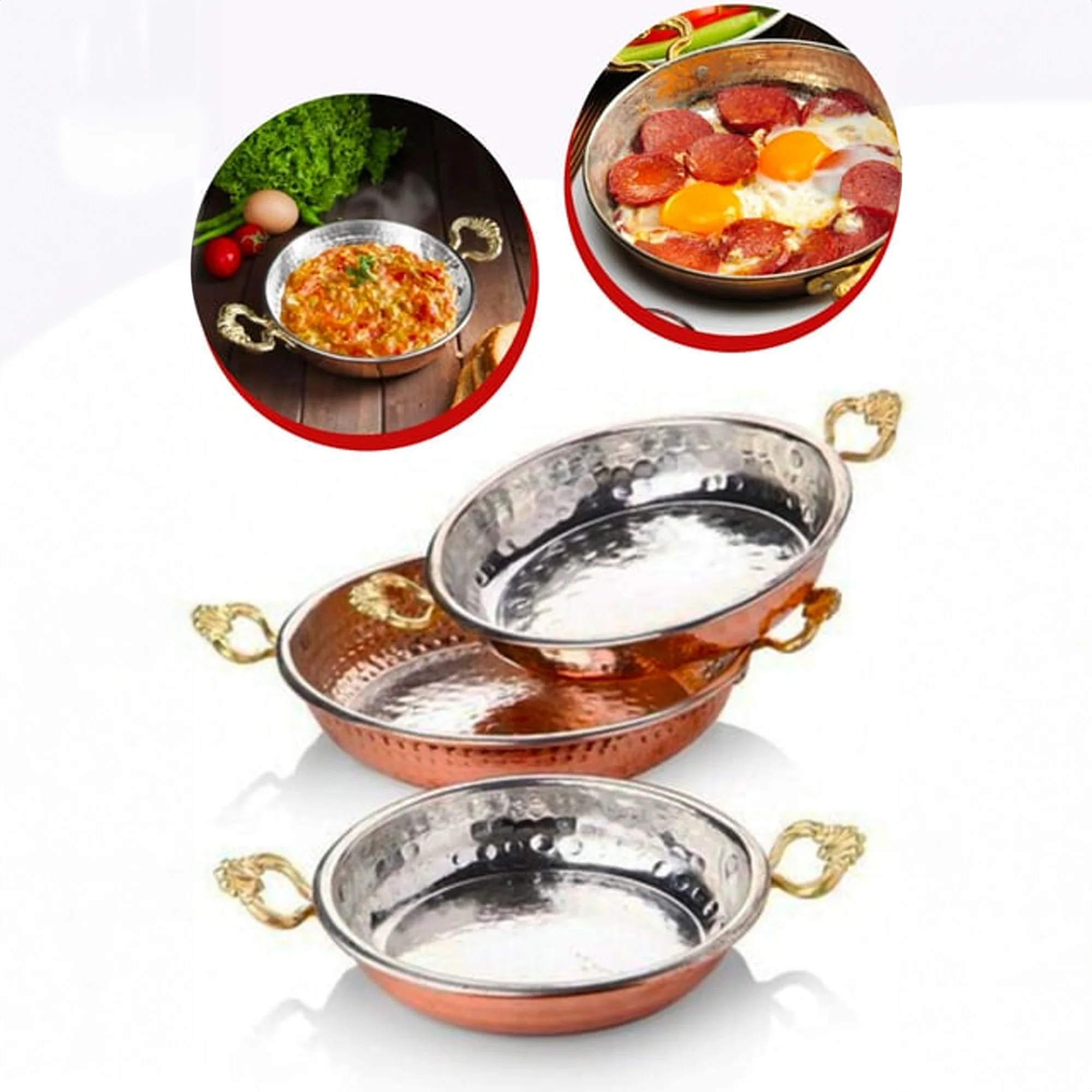 3 pieces Turkish Copper Fry Pan Hammered Copper Pan Traditional Turkish Frying Pan Omelette Pan Handmade  Sahan 14-16-18 cm SET