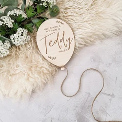Happy Birthday Name Wooden Sign Newborn Baby Name Sign Plaque Balloon Disc Hello Welcome World Announcement Photo