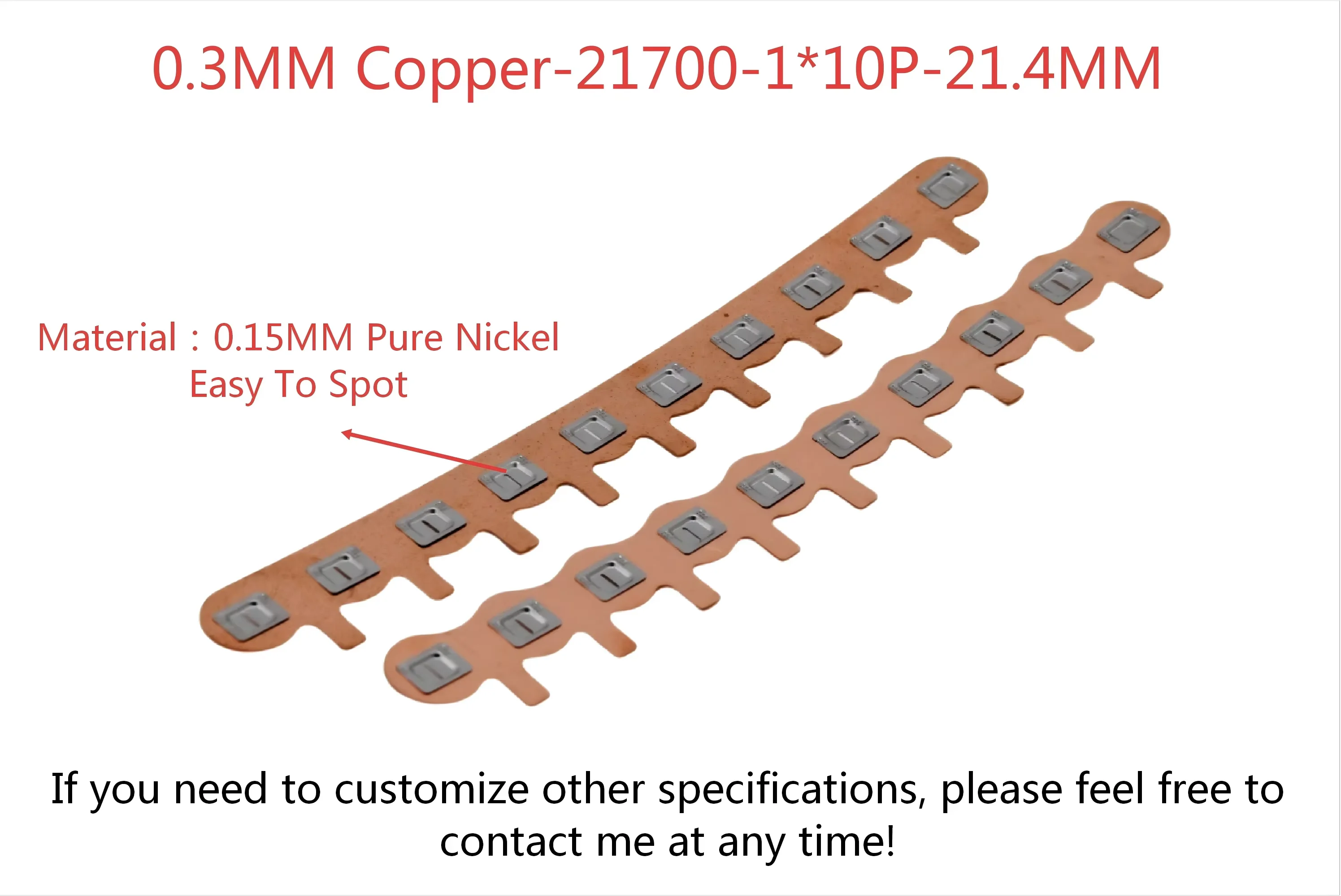 WELLGO 10PCS High-Power Battery Pack Connection Battery Raw Materials 21700 1*10P No SpacerCopper Nickel Busbar for Battery Pack