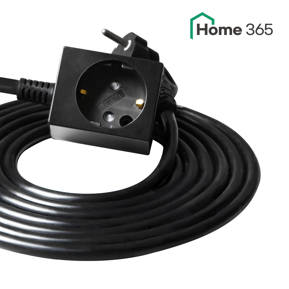 Domestic 16A electric extension line 1 piece 5m multi-outlet square Black