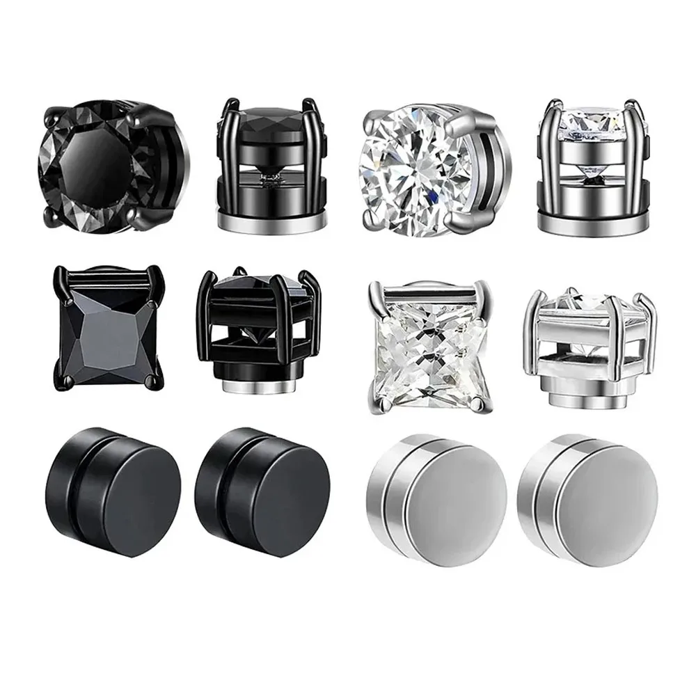 1/3 Pair Crystal Strong Magnetic Ear Stud Clip Earrings for Men and Women Punk Round Zircon Magnet Earrings Non Piercing Jewelry