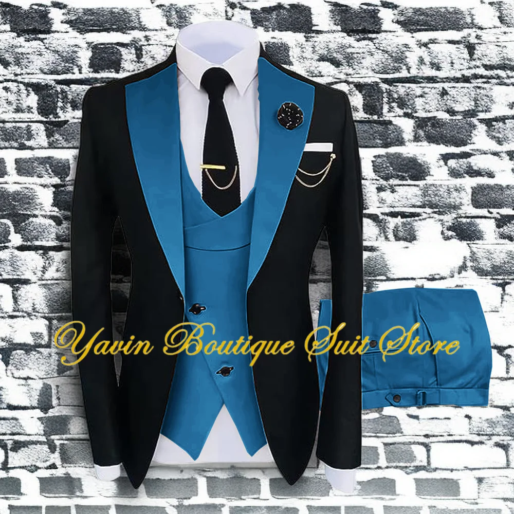 

3 Pieces Slim Fit Men Suits Formal Costume Business Suits Jacket Pant Vest Groom Black Tuxedos for Wedding Suits