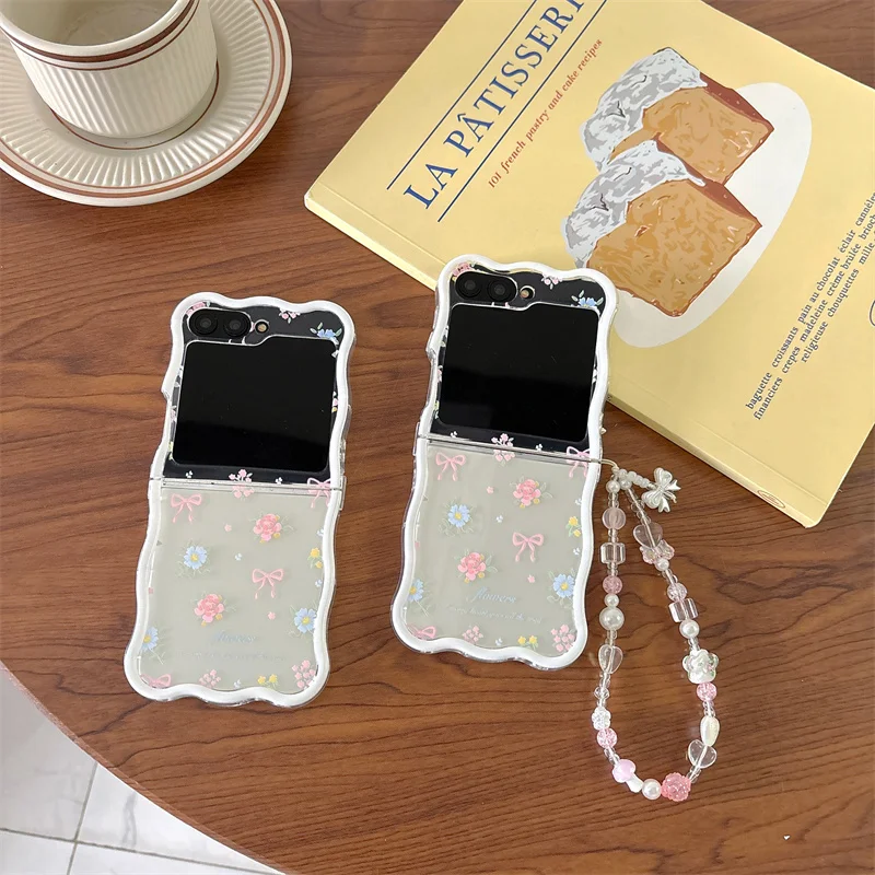 Colorful flower for Samsung zflip6 5 4 3 folding screen silicone transparent small fresh anti-fall female clamshell phone case