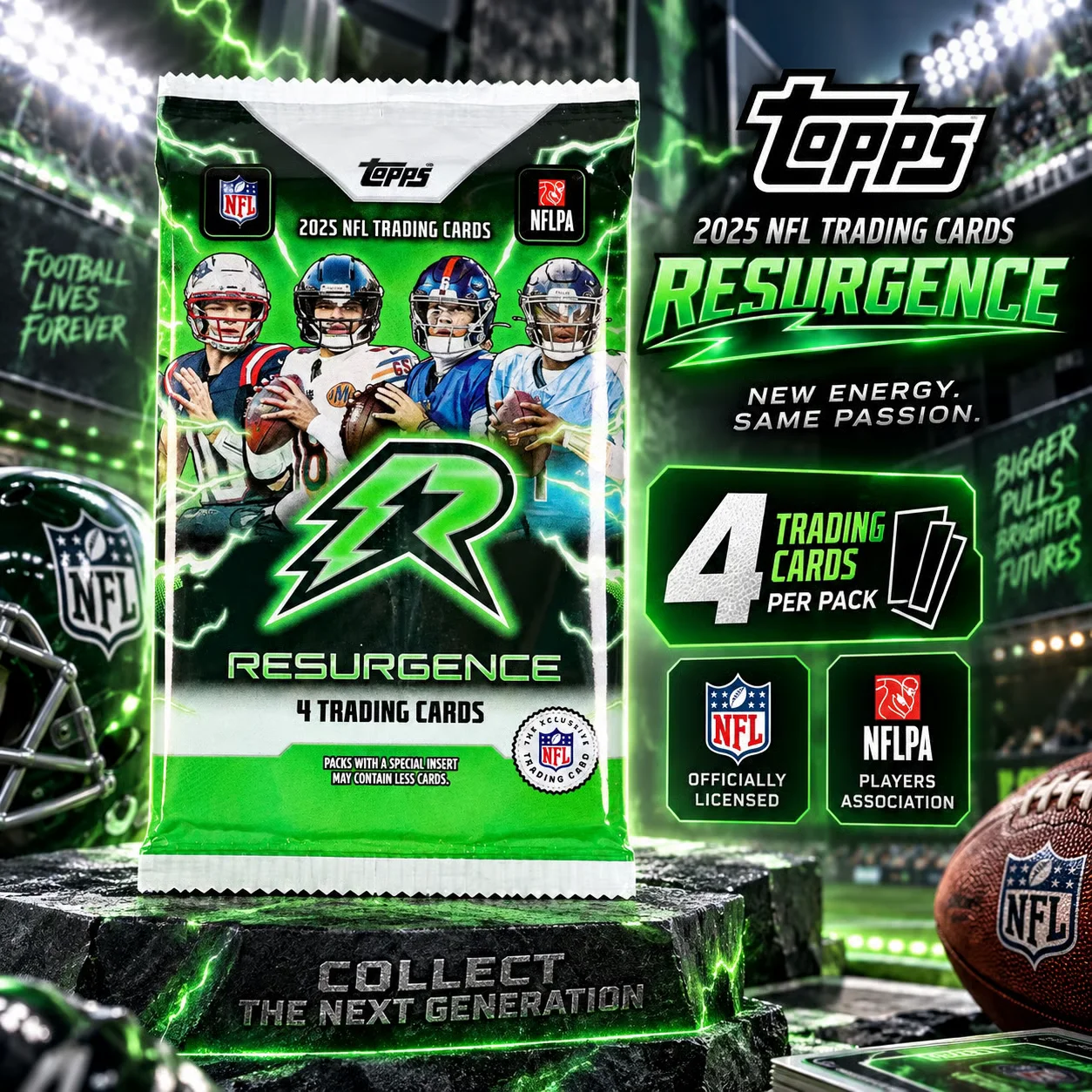2025 Topps Resurgence Football Blaster Pack, 4 Cards Per Pack, Sports Trading Cards for Modern Football Collections, Gridiron Card Hobbyists and Single-Pack Collectors