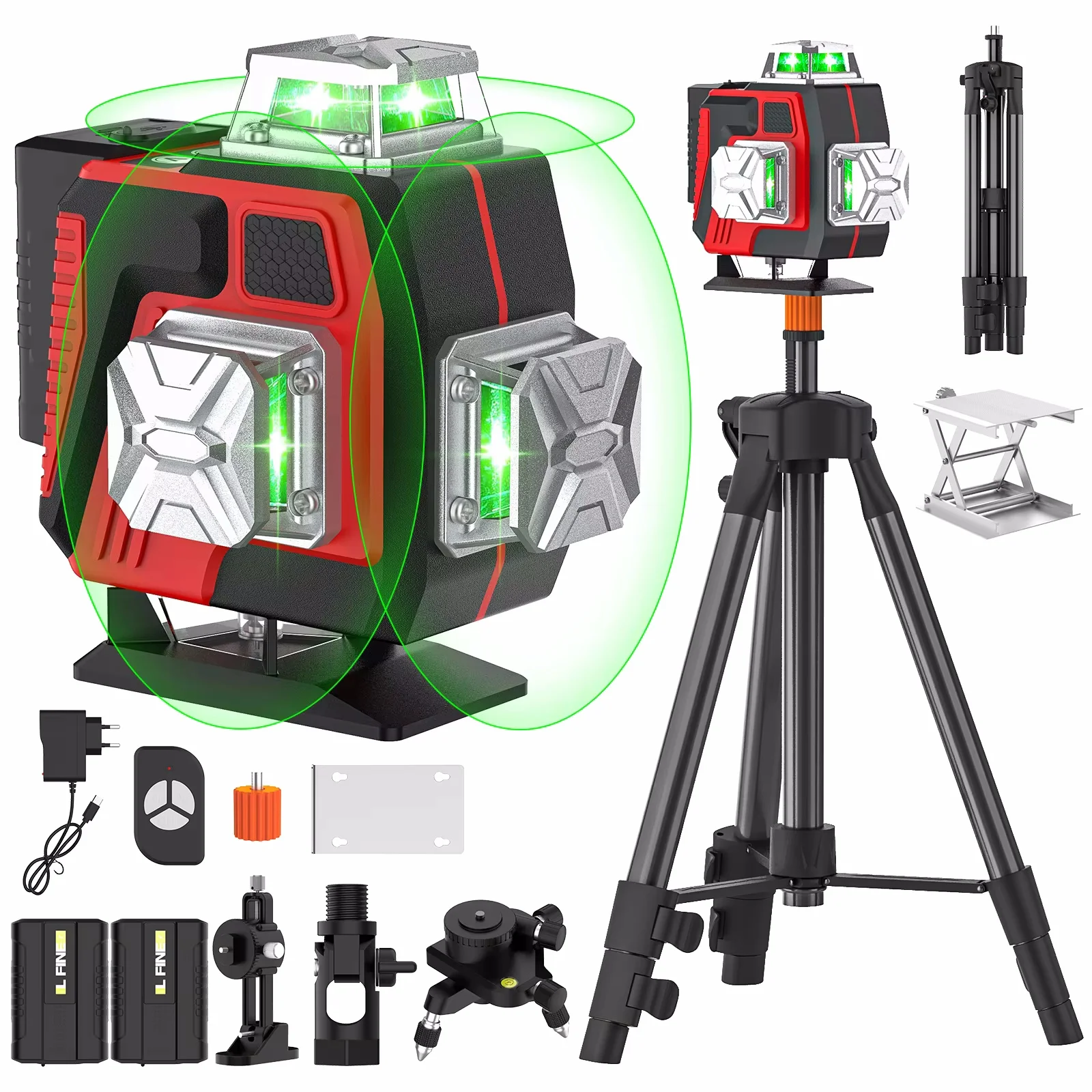 16Lines 4D Laser Level Green Line SelfLeveling 360 Horizontal And Vertical Control Green Beam Laser Levels 2PCS Battery