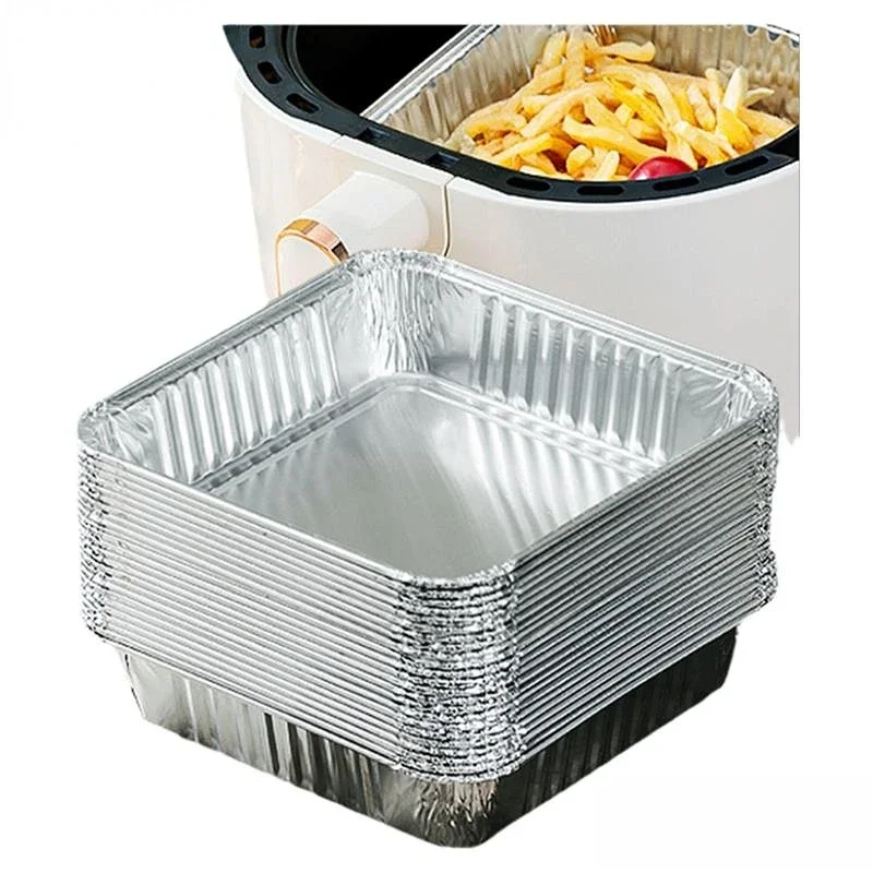 Récipient alimentaire jetable en aluminium, plateau en aluminium de forme carrée, accessoires pour barbecue, couvercle, boîte à déjeuner, fournitures de cuisine, 10 pièces