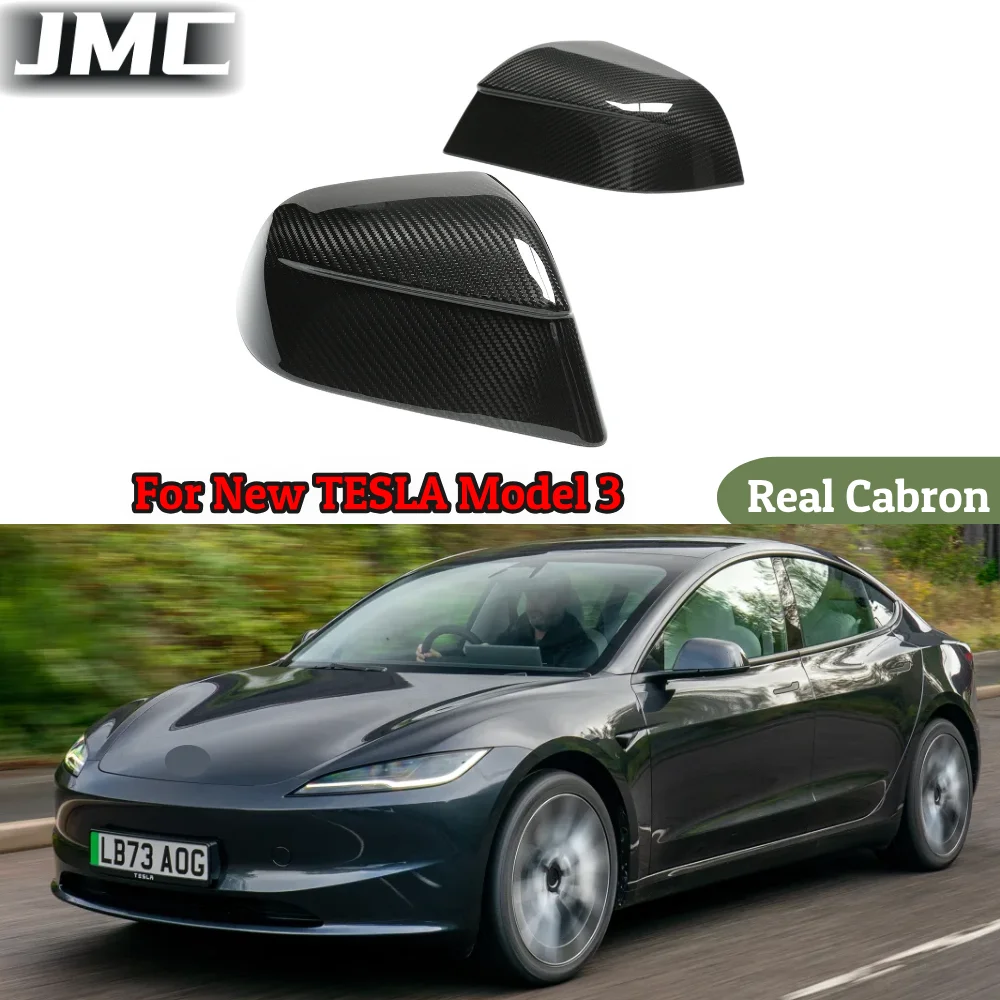 

For New Tesla Model 3 Real Dry Carbon Fiber Side Mirror Caps Cover Stick On 2025-IN