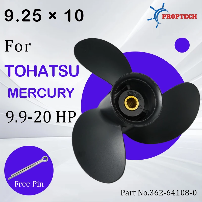 

Outboard Propeller 9.25X10 for Tohatsu Mercury 9.9HP 12HP 15HP 18HP 20HP 3 Blade 14 Spline Aluminum Alloy Screw 362-64108-0