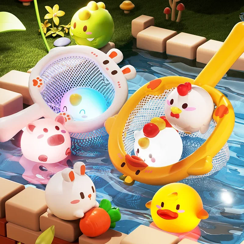 Jouet de bain animaux mignons pour bébé, jouets lumineux LED, eau de natation, flotteur en caoutchouc souple, canard lumineux à Induction pour enfants, cadeaux amusants