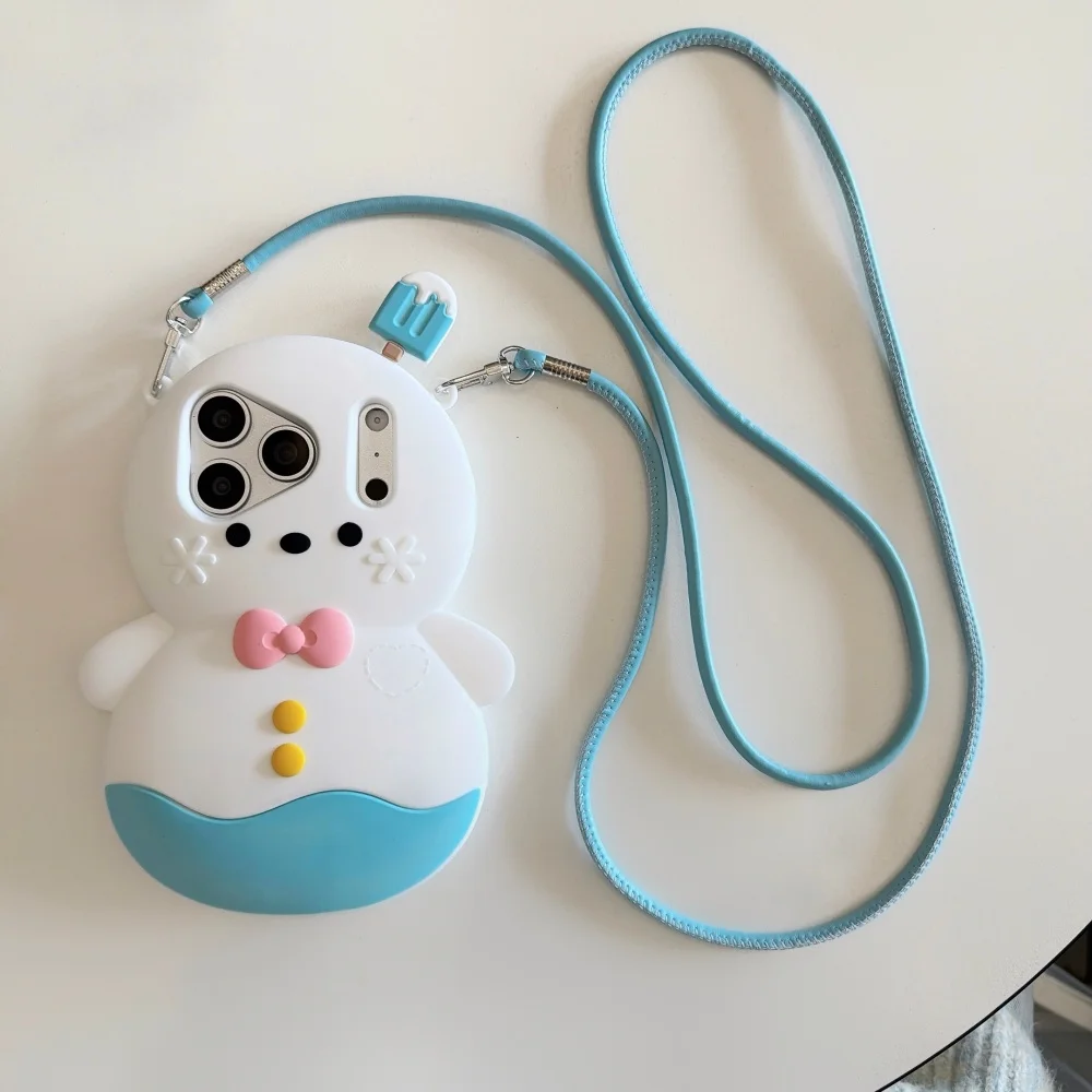 

Silicone cute snowman phone case cross-body lanyard,suitable for iPhone12/13/14/15/16/17 Pro Max,cute shockproof protective case