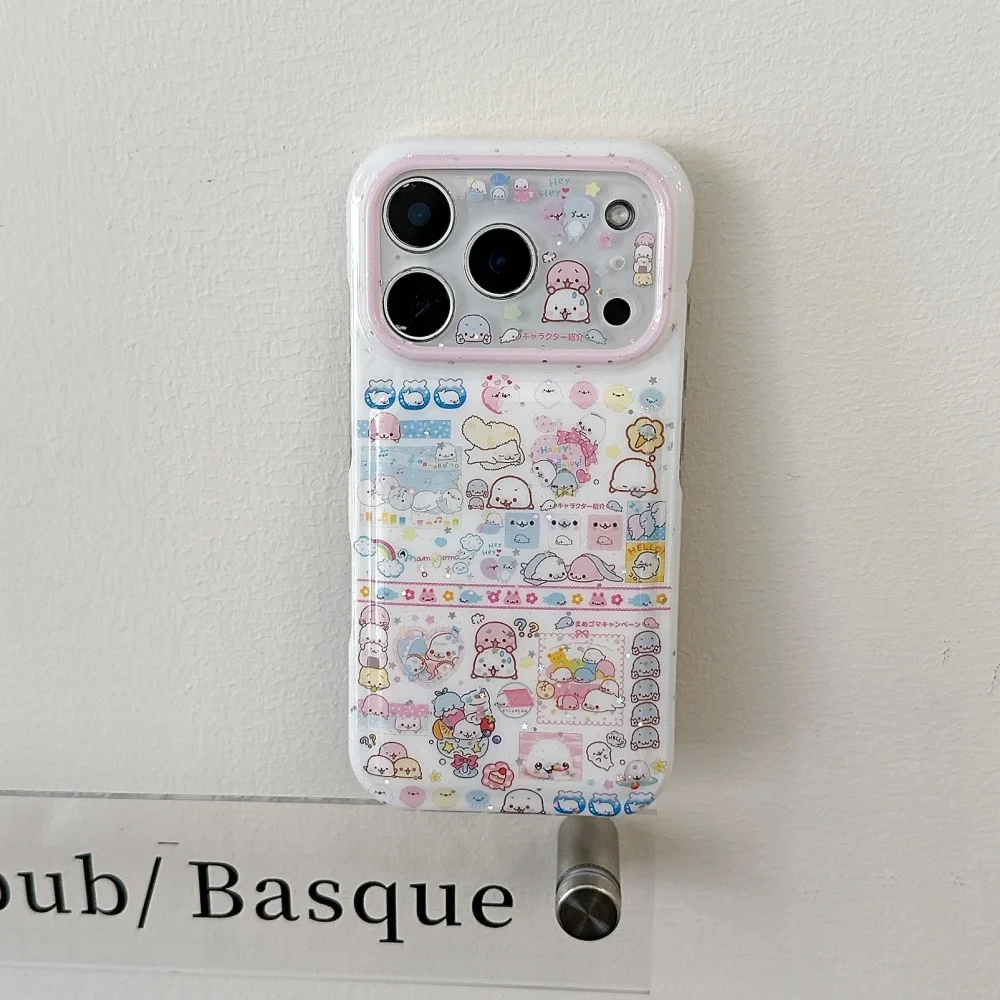 Kawaii Cartoon Seal Sticker Glitter Phone Case for iPhone 17 Pro 16 Max 15 16 17 Pro Max 15 Pro Cute Shockproof Protective Cover