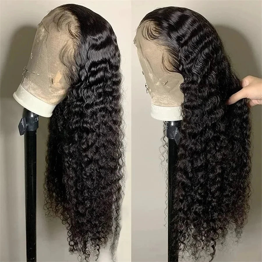 180% Diepe Golf Frontale Pruik 13x6 HD Kant Frontale Pruiken Voor Vrouwen Watergolf Krullend Kant Voor Menselijk Haar Pruik 13x4 Hoge Dichtheid 1B - afbeelding 2
