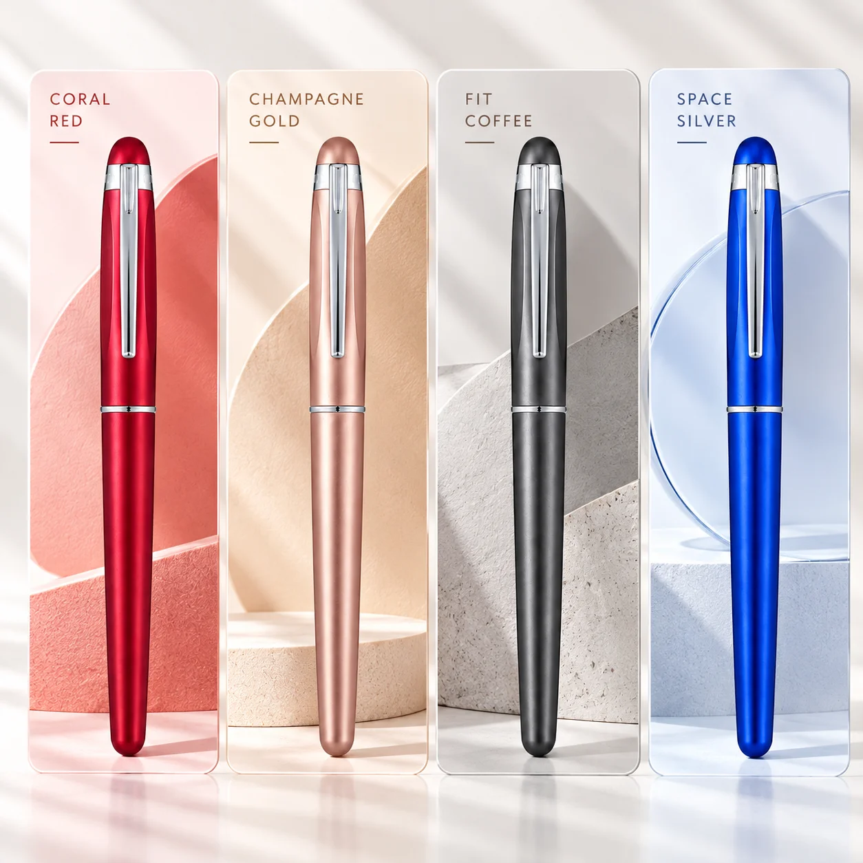 Hero 8202 Matte Metal Fountain Pen, Rotary Ink Filling System, 4 Assorted Colors, Smooth Writing Iridium Pen for Students Office