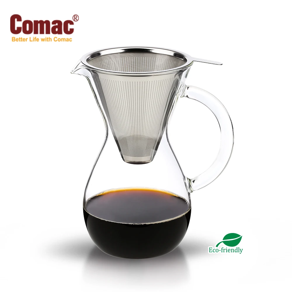 Comac Carafe Coffee Hand Drip Set with Stainless Steel Filter 600ml DG1 Coffee Dripper Glass Coffee Server