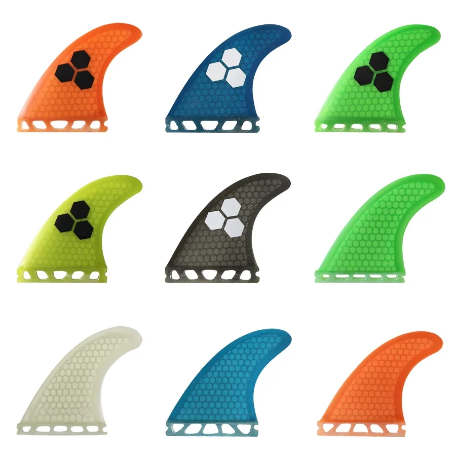 Tri Fin Set Enkele Tabs Vinnen S/M/L Surf Vinnen Surfplank Fin Oranje/Geel/Blauw/Grijs/Groen Met Zwart Logo Honingraat Glasvezel - afbeelding 2