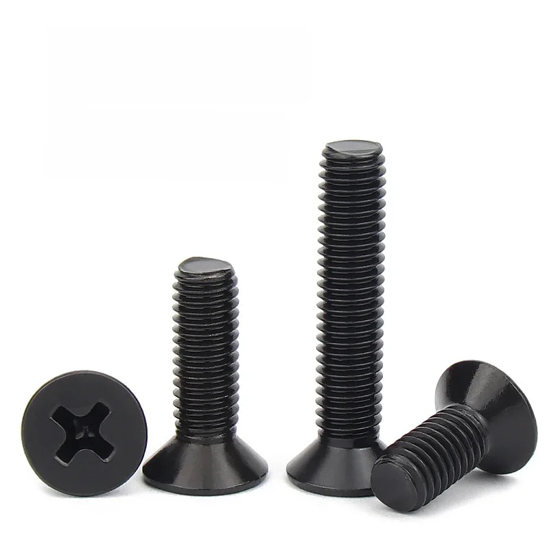100 pcs/lot M1 M1.2 M1.4 M1.6 M1.7 M2 M2.5 M3 M3.5 M4 M5 KM Mini petit acier noir KM Phillips vis à tête fraisée plate boulon