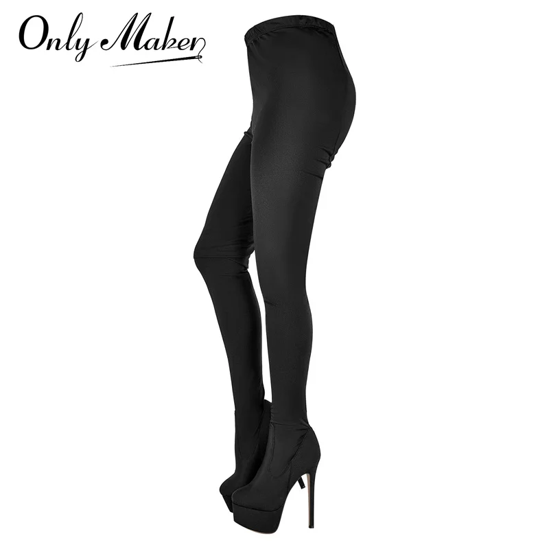 Onlymaker Women Stretch Stiletto Pant Boot In Over The Knee Elastic Slim Sexy Pantyhose Stocking 16CM Black High Boots