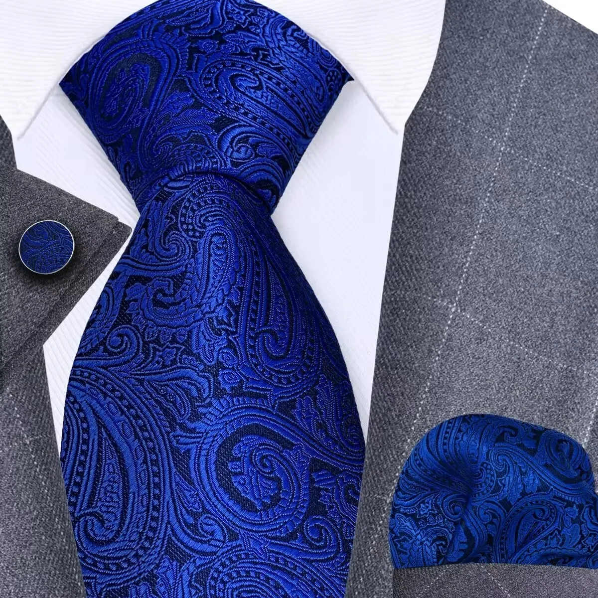 GUSLESON 8 cm Blauw Zwart Roze Mannen Stropdassen Pochet Manchetknopen Set Paisley Zijden Stropdas Bruiloft Relatiegeschenk Stropdas Accessoires - afbeelding 2